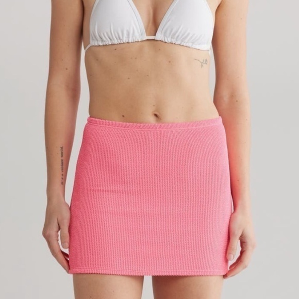🆕Good American Always Fits Beach-Ready Cover Up Mini Skirt::Bright Pink::NWT
